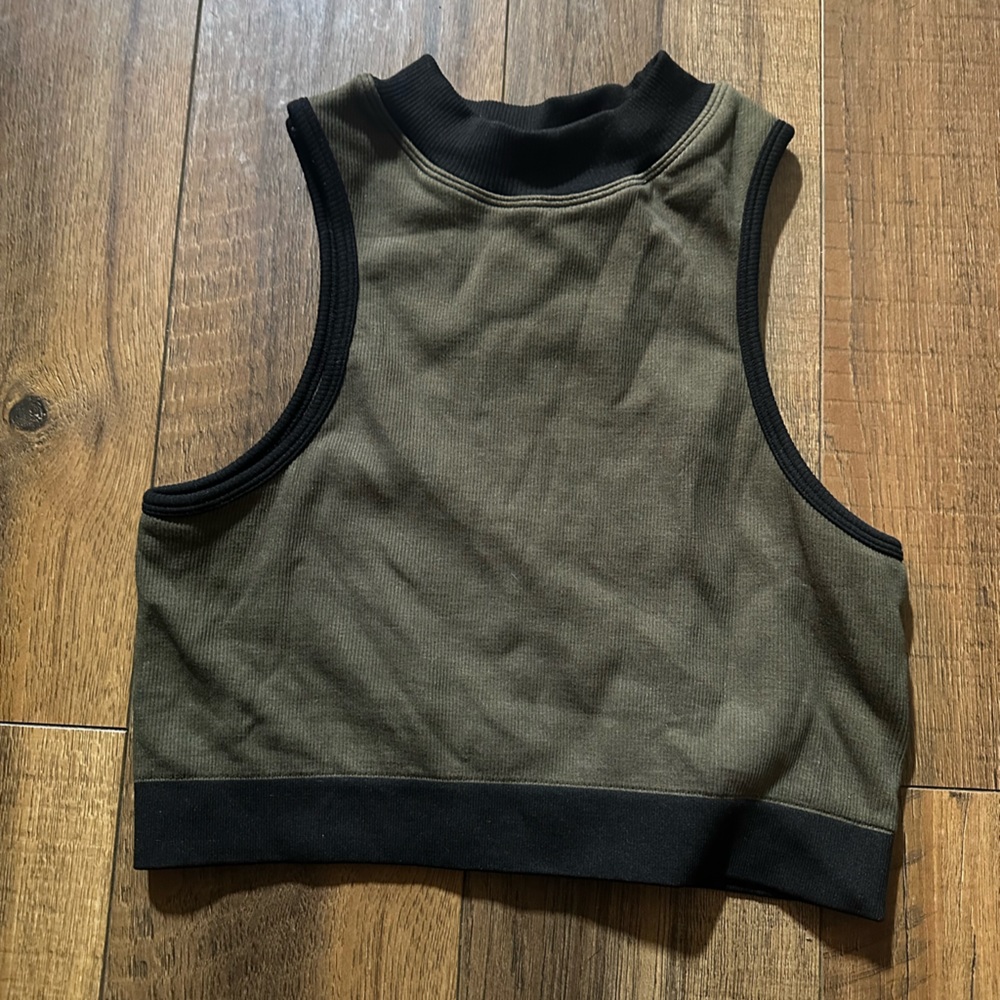 Fabletics Olive and Black Sleeveless Top